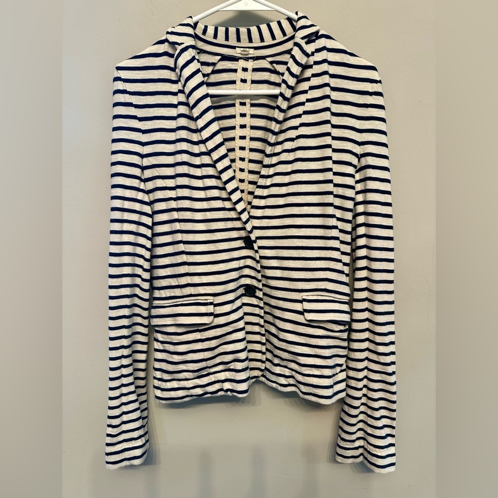J. Crew Navy and Cream Striped Knit Blazer XS
